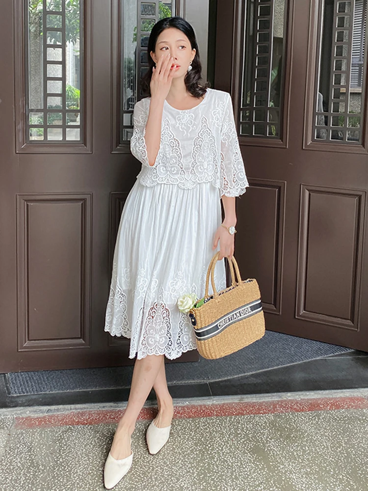 

Jastie Summer Loose Round Neck Slim A Line Womens Dresses French Retro Female Dress Seaside Holiday Dresses For Women 2023