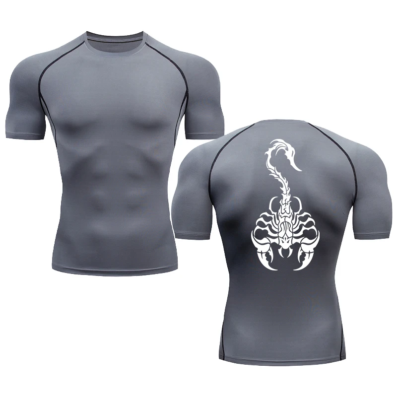 Men Scorpion Pattern Print Running Compression Short sleeve tight-fitting Sport T-shirt Gym Fitness Male Jogging Tracksuit Tops