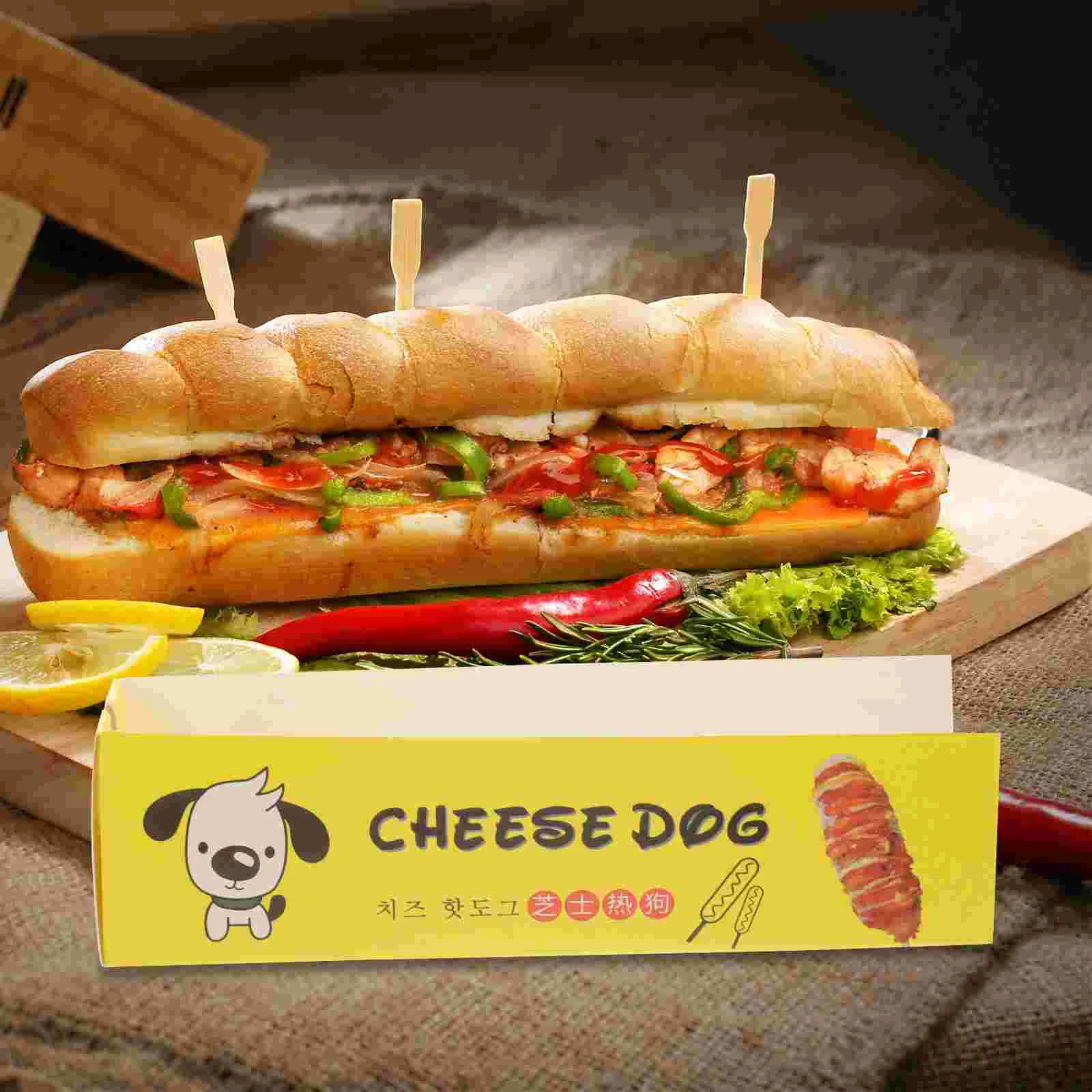 100Pcs Hot Dogs Box Paper Food Serving Tray Container Wrappers Snack Holder Disposable Kraft Plates Containers