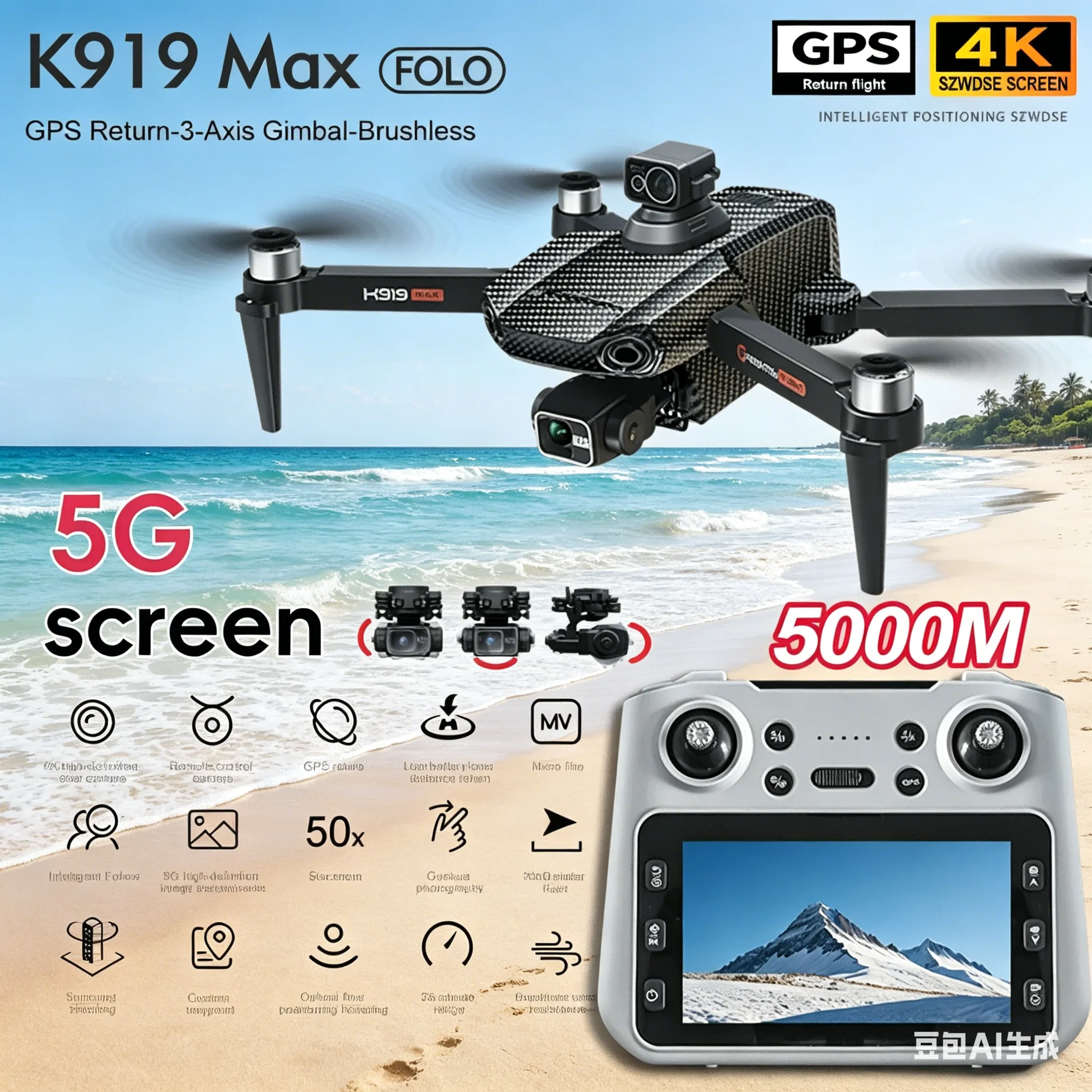 K919 MAX Drone GPS 8K Professional HD Dual Cameras 3-axis Gi