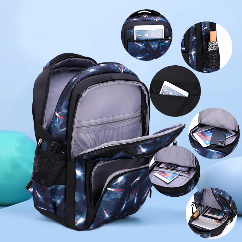 3PCS Set Children School Backpacks Starry Sky Pattern Students Backpack for Boys School Bag with Lunch Bag Pencil Case