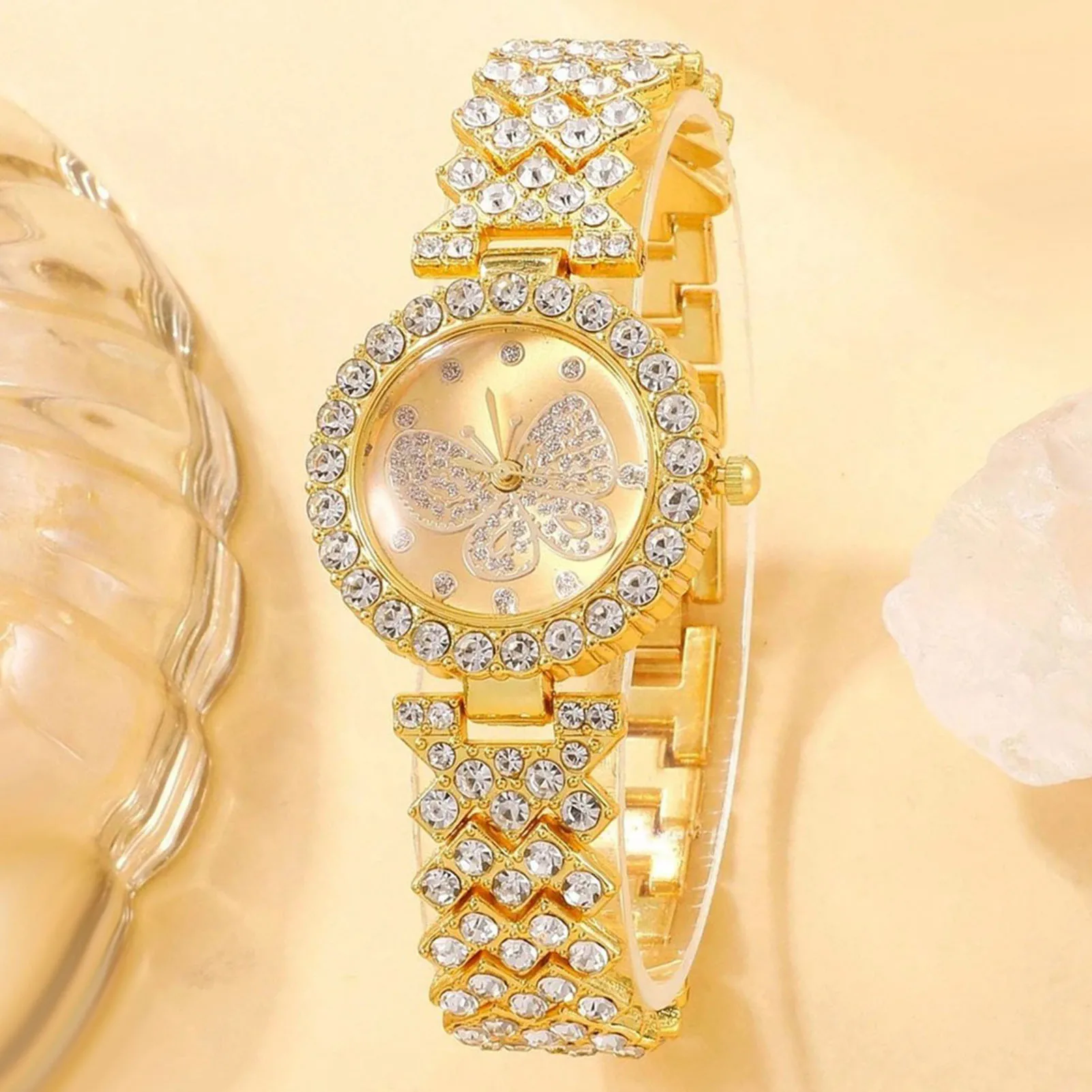 Fashion Quartz Ladies Watch Luxury Design Rhinestone Encrusted Butterfly Watch Valentine's Day Gift