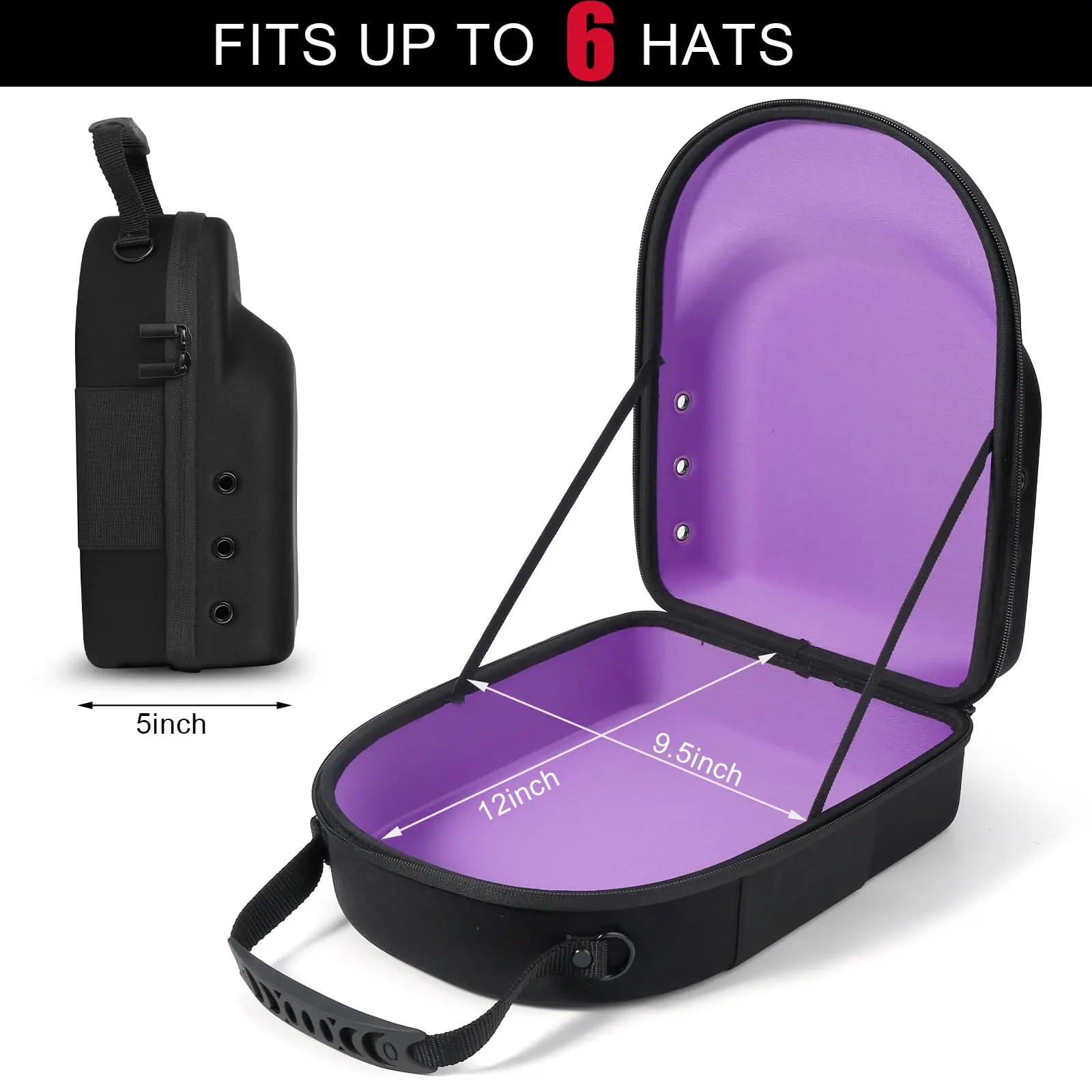 High-capacity Custom Design Logo Waterproof EVA Cap Case Black 5-inch Portable Hard Shell Zipper Hold 6 Hats