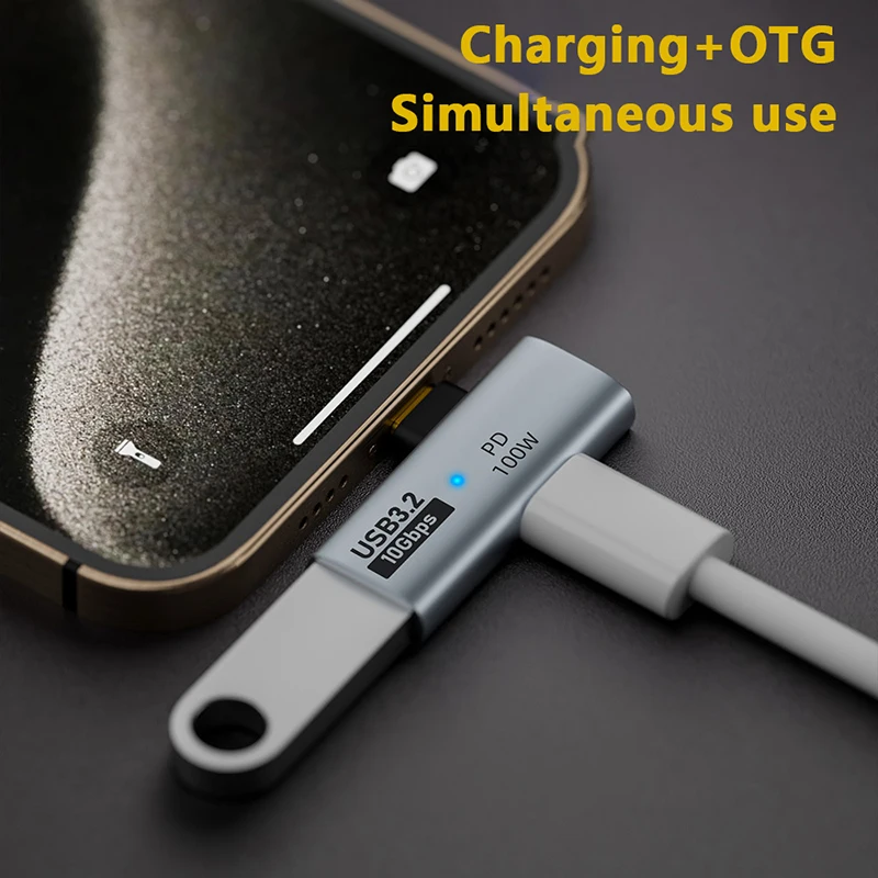 محول USB Type-C 10Gbps OTG 2in1 مع شحن 100 وات PD متوافق مع مفتاح سطح البخار Chromecast لجوجل TV Macbook