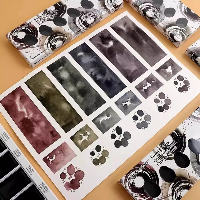 

Kuretake Solid Ink Color Watercolor Paint Set 6 Colors Professional Water Color Paints For Painting Art Supplies