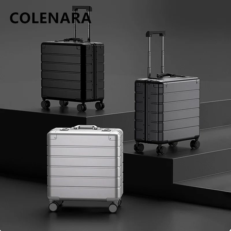 COLENARA حقيبة سفر محمولة مقاس 18 بوصة جميع سبائك الألومنيوم والمغنيسيوم صندوق الصعود حقيبة تروللي بعجلات صغيرة أمتعة الأعمال للرجال #6