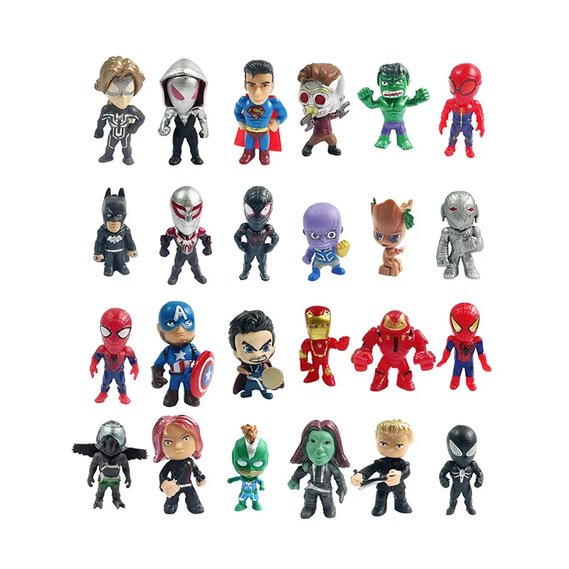 Anime Figures 26-24Pcs/Set Spider Man Hulk Iron Man Captain America PVC 3-4cm Model Dolls Collection Kids Christmas Toys Gifts