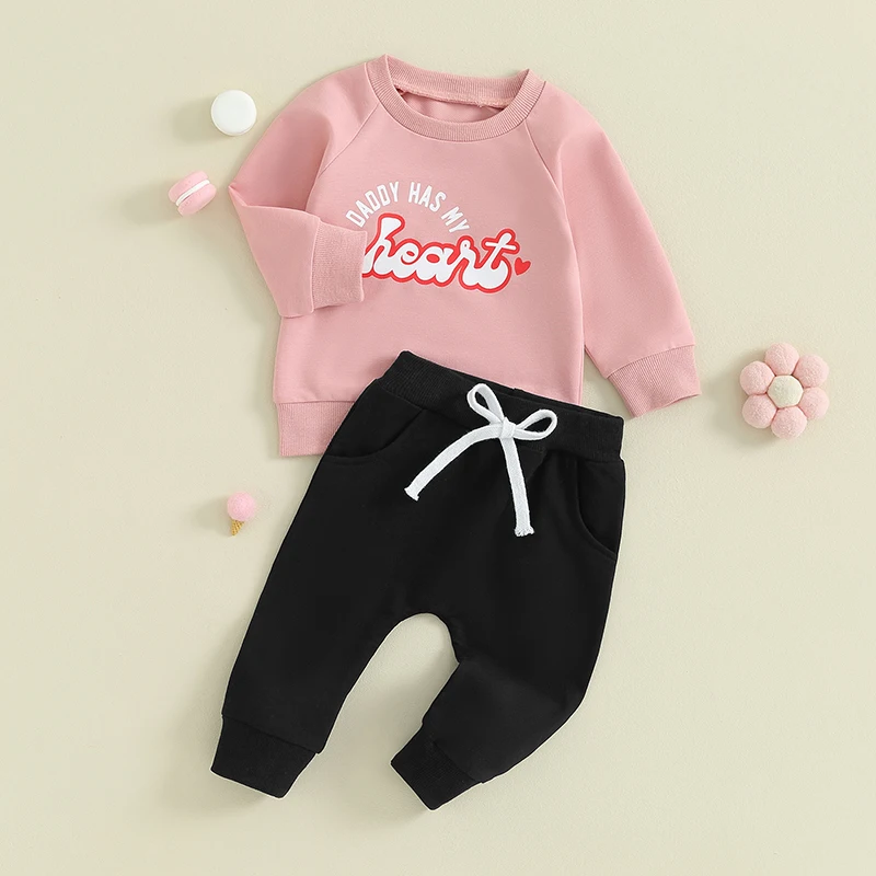 

Toddler Girls 2 Piece Outfit Letter Long Sleeve Sweatshirt Solid Color Elastic Pants Set Baby Cute Fall Clothes