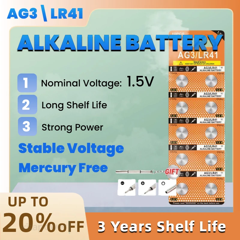 

AG3 LR41 Button Batteries 1.5V Alkaline Battery for Watches, Thermometers Watch Calculators LED Light Leak-Proof Design
