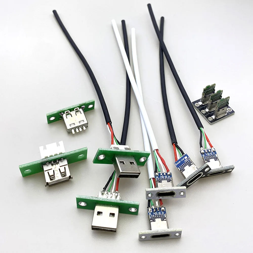 لوحة تركيب مع واجهة شحن USB A 2.0، مقاعد أنثى 4 سنون A XH2.54 لوحة محول 4pin، ذكر، 4pin type-c 3A مع كابل