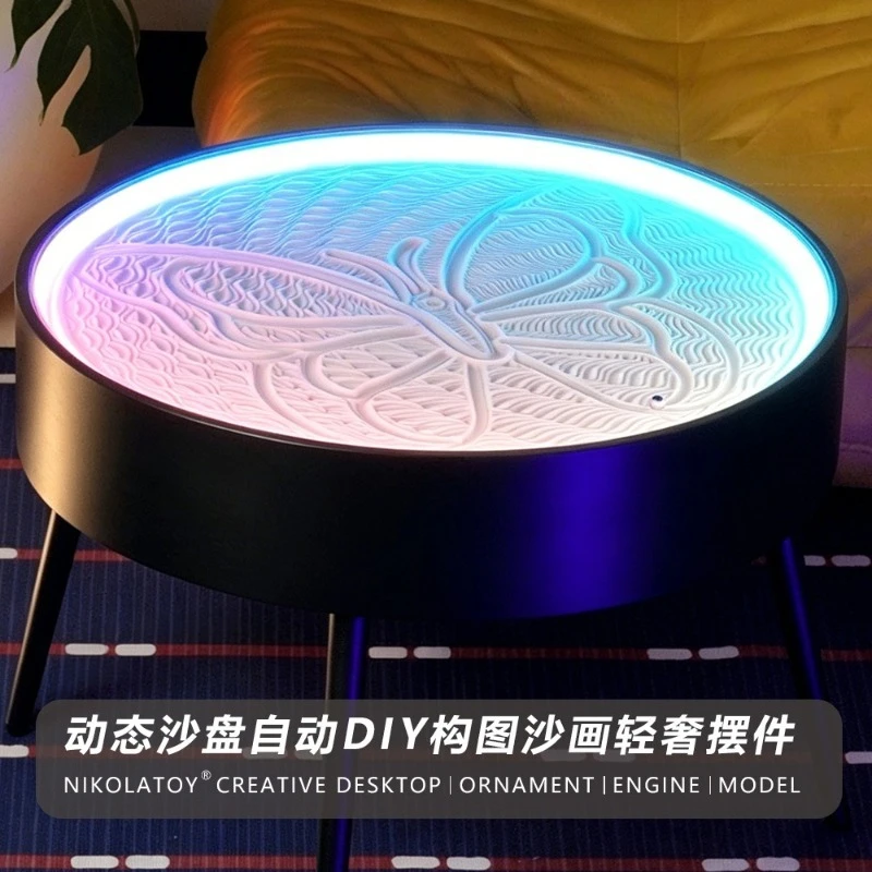 Wooden sand painting coffee table automatic DIY composition sand painting robot ornament, magnetic dynamic sand table ornament