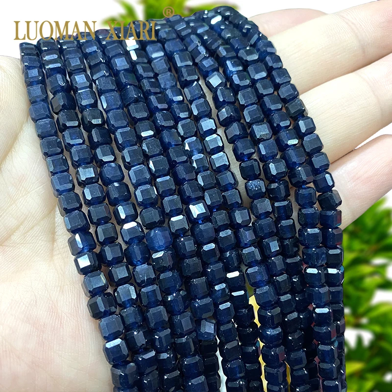 5x5MM Cube Sapphire Blue Chalcedony Natural Stone Loose Square Spacer Beads for Jewelry Making Diy Bracelet Charms Accessories