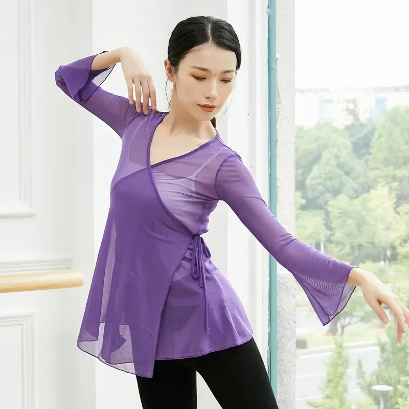 Classical dance practice clothes, trumpet sleeves, art test performance clothes, women's dance body rhyme, dance gauze clothes