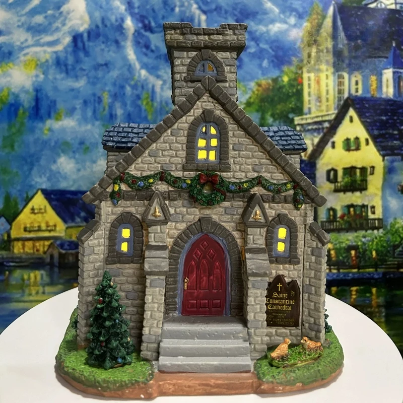 Hand-Painted Ceramic House Figurine, Christmas Building Scene Ornament, Miniature Home Decor for Holiday Tabletop Displays