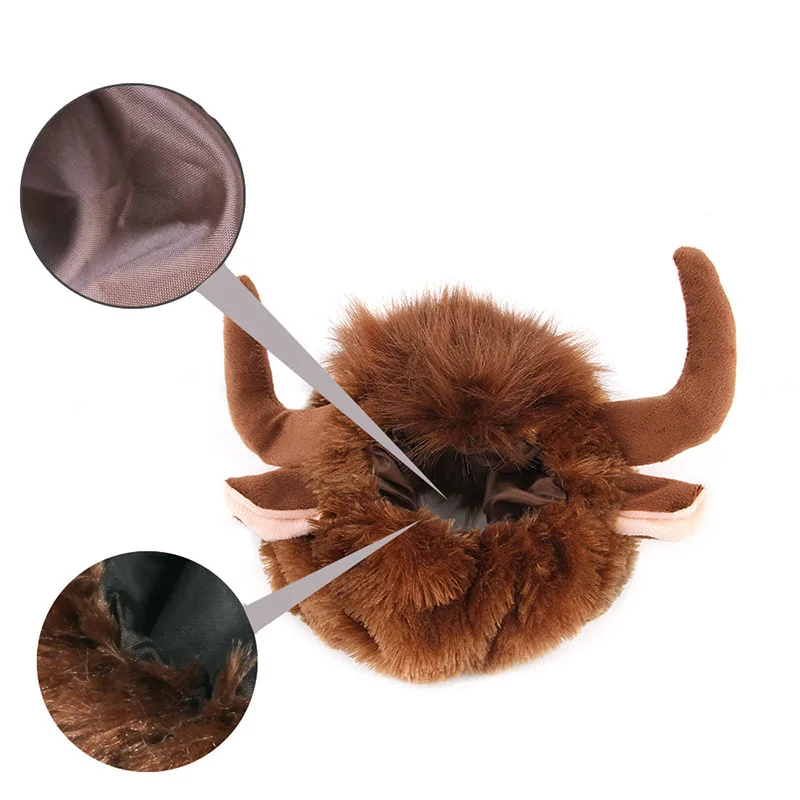 Niedliche Haustier-Cosplay-Kleidung, Verwandlungs-Kostüm mit Kuhhörnern, Winter-Warmer-Perücke, Katzen- und Großhund-Party-Dekoration mit Ohren, Haustierbekleidung – Detail 2