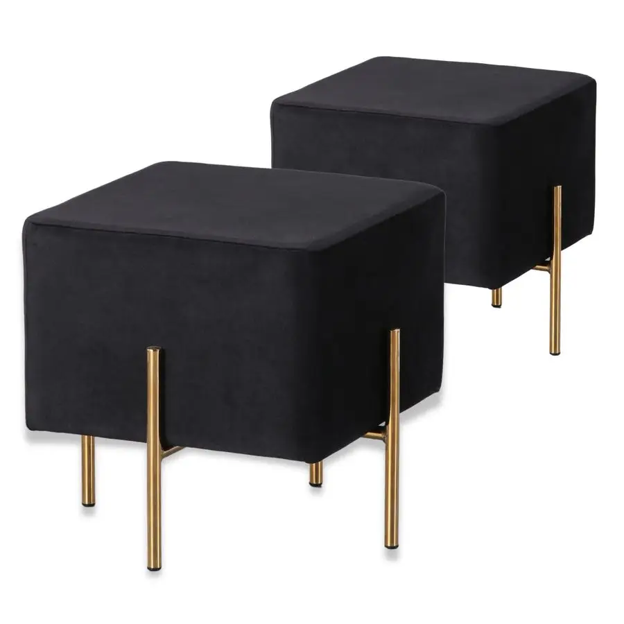 

Комплект из 2 квадратных пуфов-оттоманок из вельвета, черные, современные, роскошные, для туалетного столика, удобная подставка для ног, с мягким тканевым сиденьем