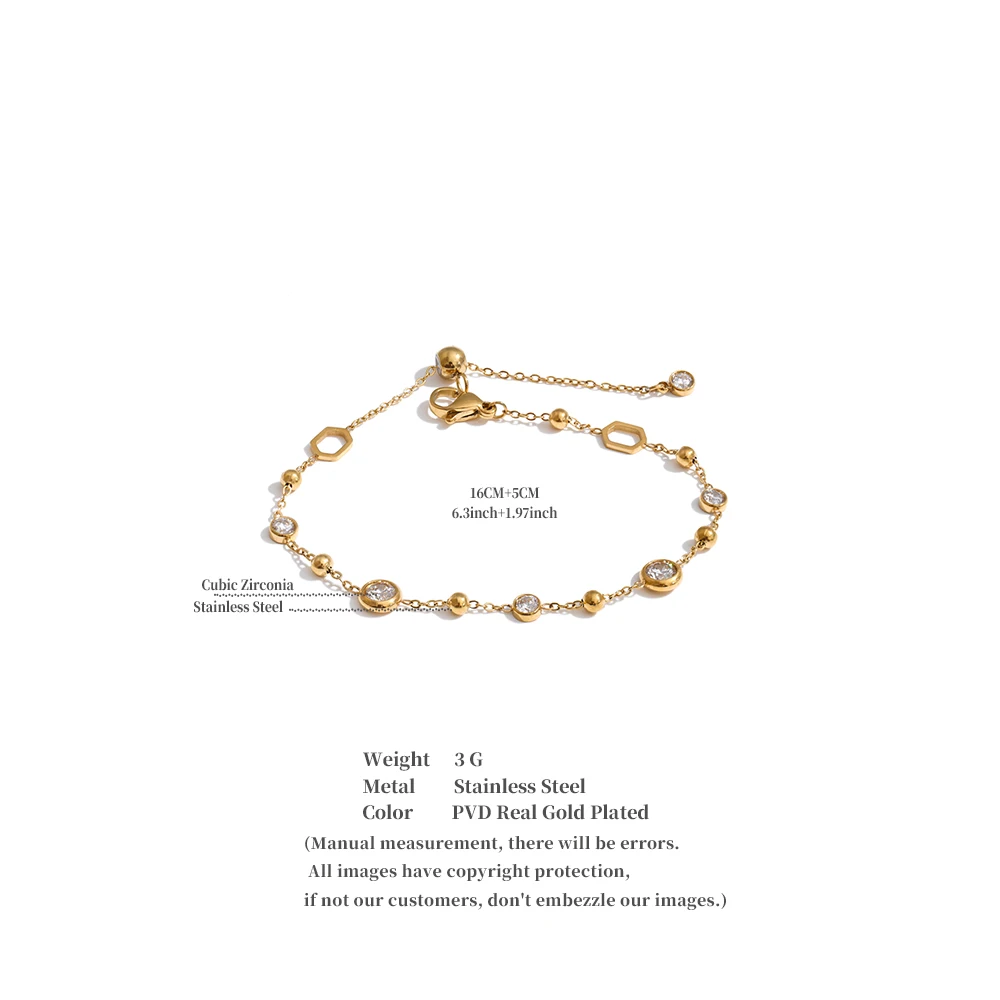 Yhpup Edelstahl-Armband mit Zirkonia-Kette, trendiges, zartes, ästhetisches, schickes, verstellbares Handgelenkschmuckstück, PVD-beschichtet – Detail 1
