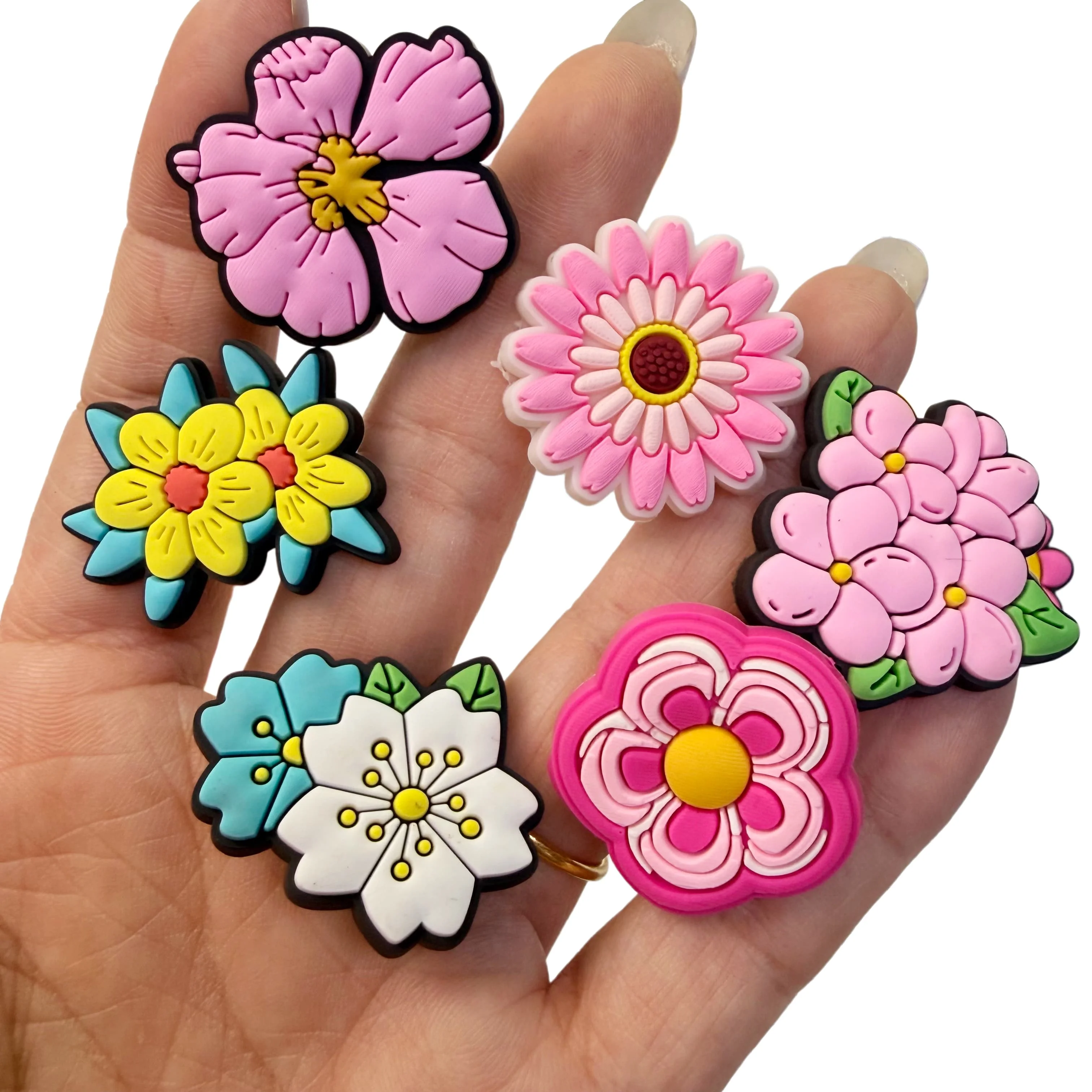 12-100PCS Cartoon Flower PVC Shoes Decorations Charms For Clogs Bubble Slides Sandals Shoe Accessories Shoe Charms Women Gift