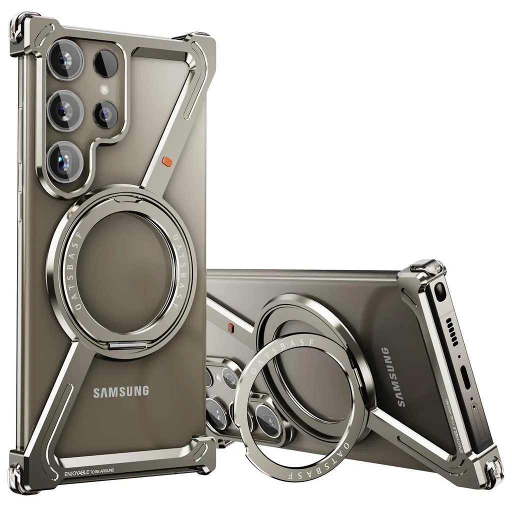 Aluminum Metal Case for Samsung Galaxy S24 Ultra 360° Rotation Kickstand Frameless Design Bumper Cover