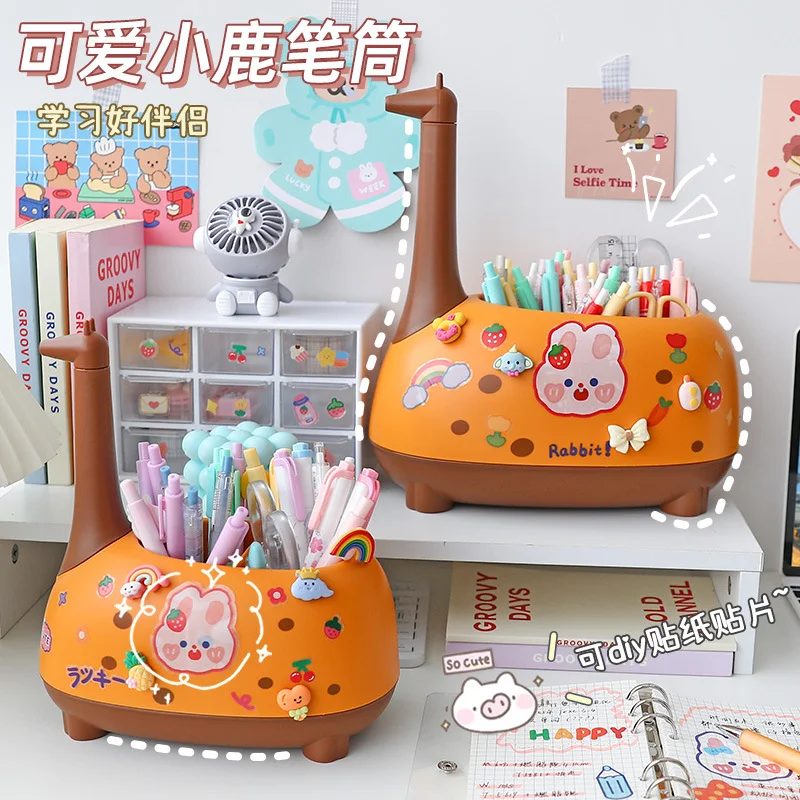 Cute Cartoon Giraffe Pen Pencil Holder Kawaii Desk Storage Holder Plastic Organizadores Student Girls Office Desktop Organizer