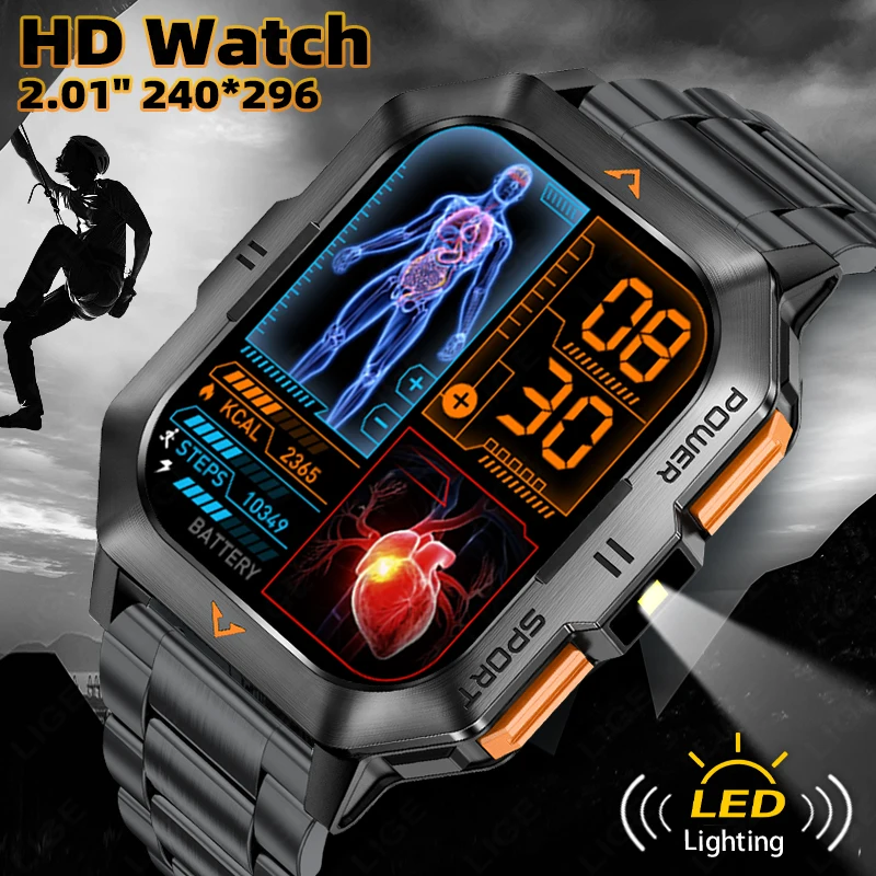 

New For Military Smart Watch Men LED Flashlight Waterproof Outdoor Sports Tracker Bluetooth Call Man Smartwatch For Android iOS