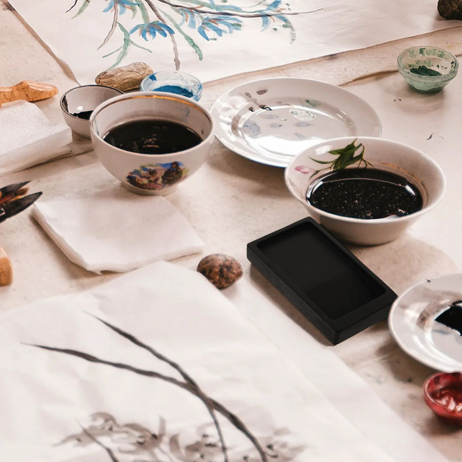 

Chinese for Calligraphy Grinding and Storing Ink Smooth Edge Stone Inkslab Multi-Purpose Ink Dish Water Dish Brush