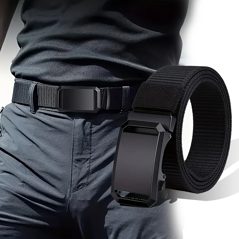 New Automatic Buckle Belt, Canvas Tactical Workwear Casual Outdoor Military Training Pants Belt For Men