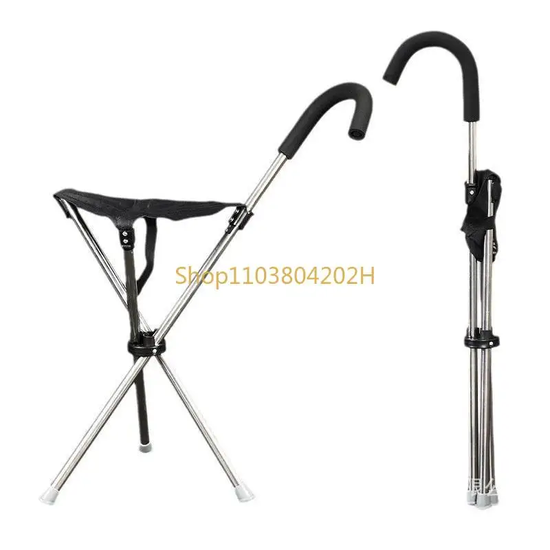 Portable Crutch Folding Chair Anti-Slip Stick with Stool for the Elderly Walking Stick Seat for the Elderly Chair Crutch Stick