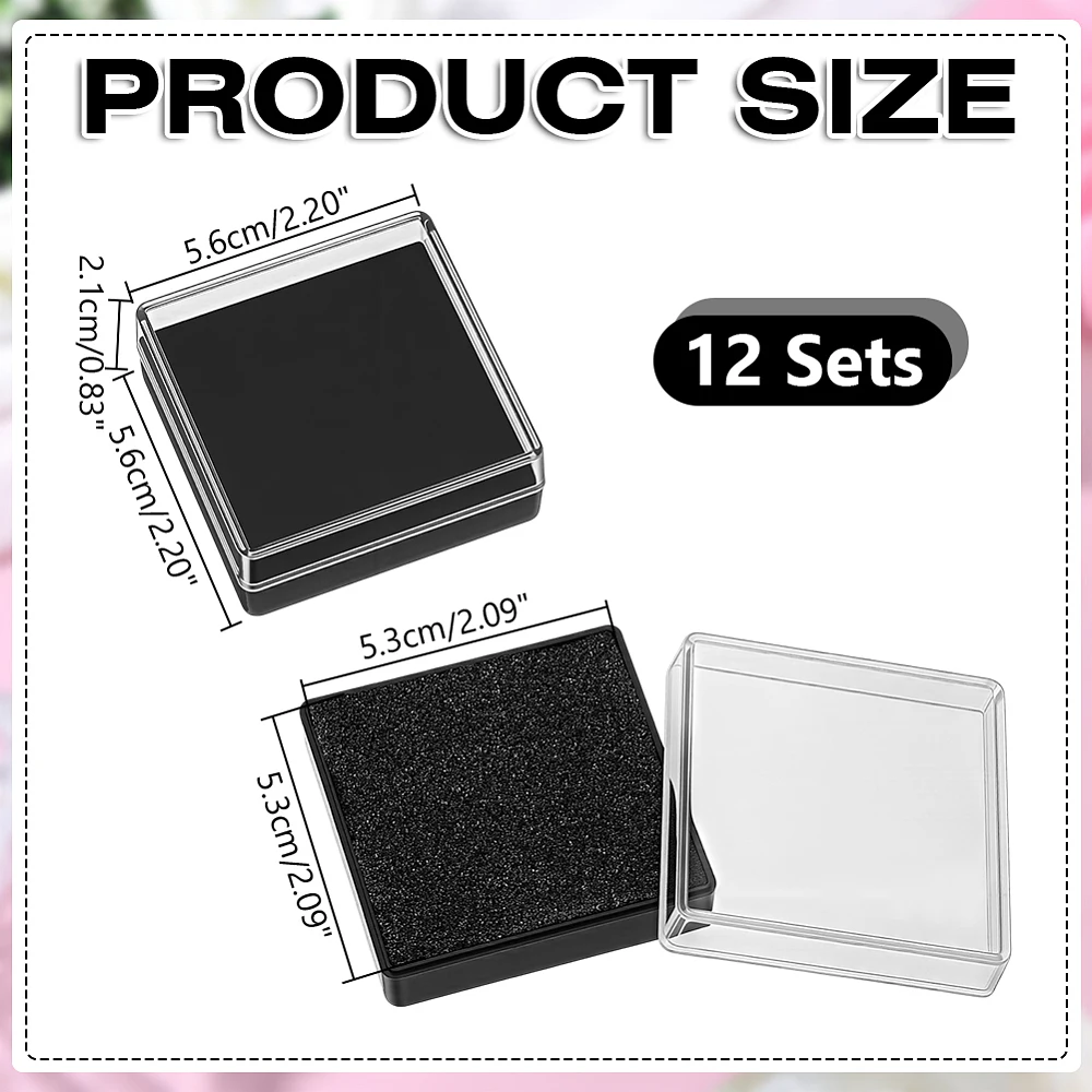 12 Sets Black Plastic Lapel Pin Storage Boxes 2.20×2.20×0.83 Inch Small Presentation Boxes Clear Plastic Gift Box Mini Jewelry