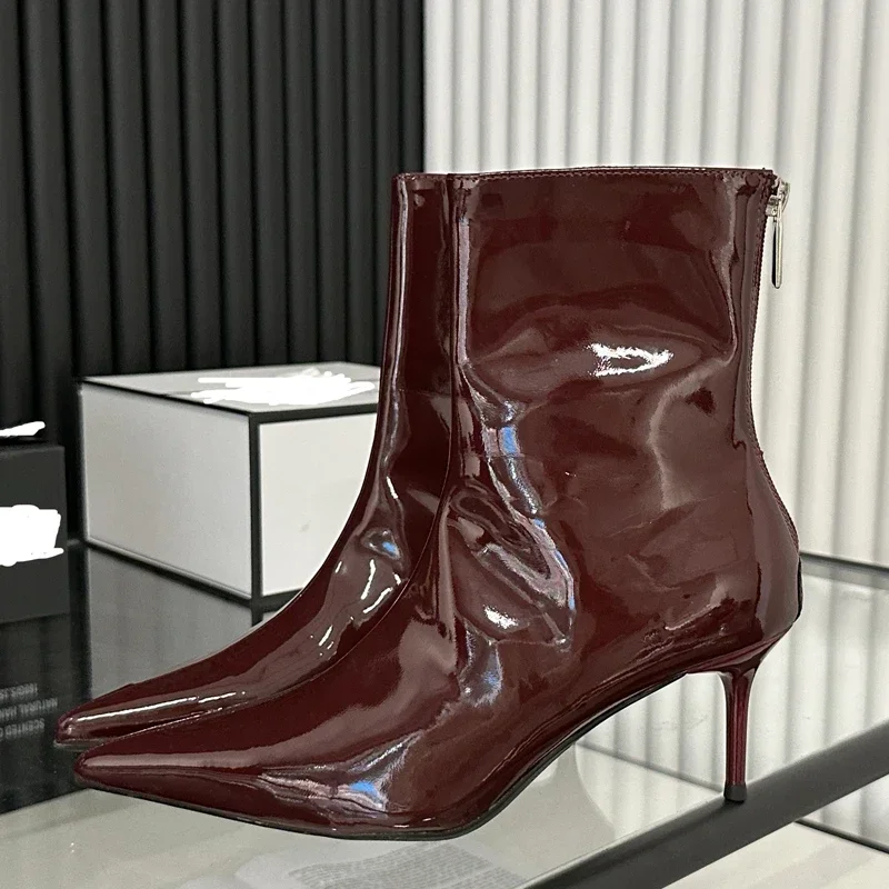 

Luxury Women's Shoes Fashion Thin High Heels Ankle Boots Women Street Style Slim Pointed Toe Zipper Banquet Prom Ladies Shoes