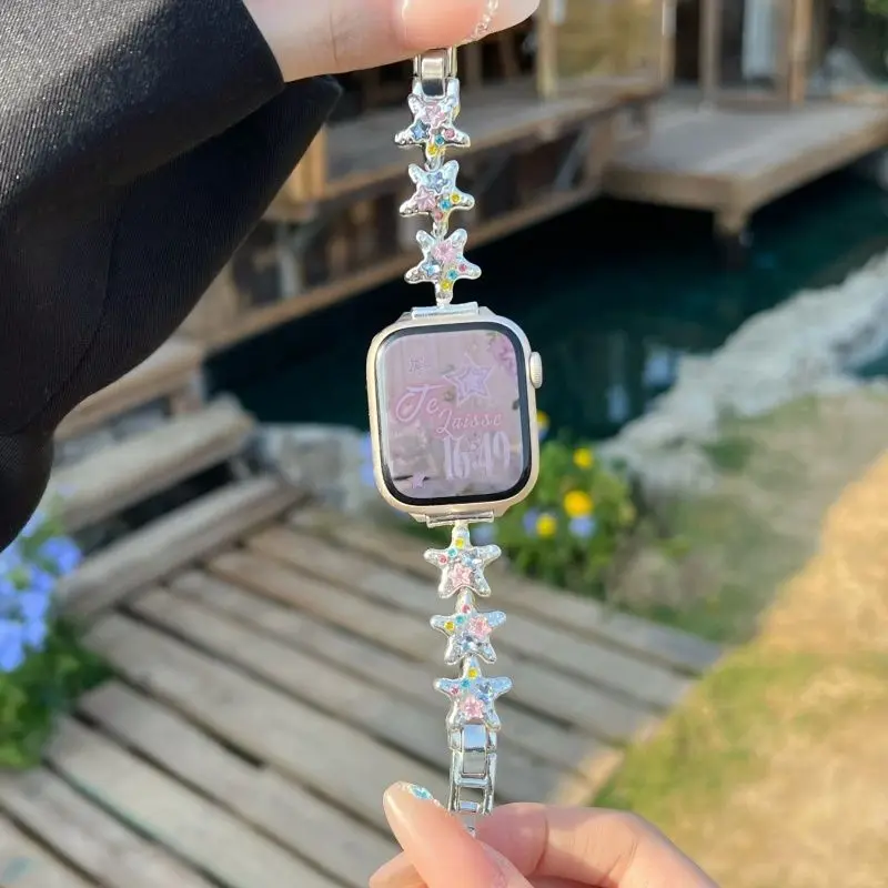 

Браслет с бриллиантами и цирконом цвета морской звезды, совместимый с ремешком для iWatch 38 мм, 40 мм, 41 мм, 42 мм, 44 мм, 45 мм, 49 мм, модный ремешок ручной работы