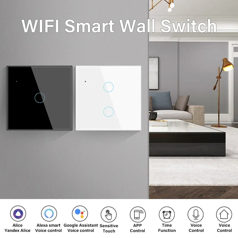 Wifi Smart Light Switch Glass Screen Touch Panel Voice Control Wireless Wall Switches Remote With Alexa Google Home 1/2/3/4 Gang