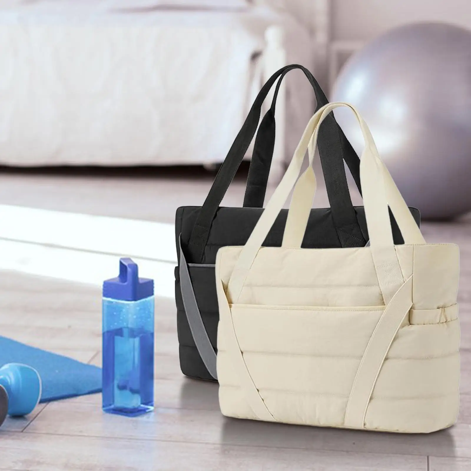 

Quilted Tote Bag Large Capacity Travel Bag Portable Zipper Closure Sport Bag