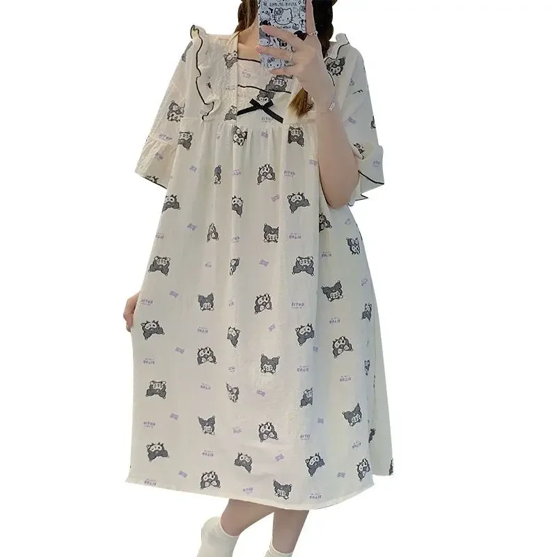 Sanrio Kuromi cartoon cute kawaii summer women\'s Internet celebrity style home wear large size short-sleeved dress nightgown