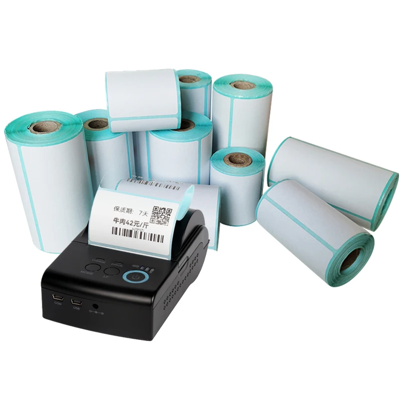 Continuous self-adhesive thermal label paper small roll 57/75mm portable printer blank label printing paper three-proof sticker