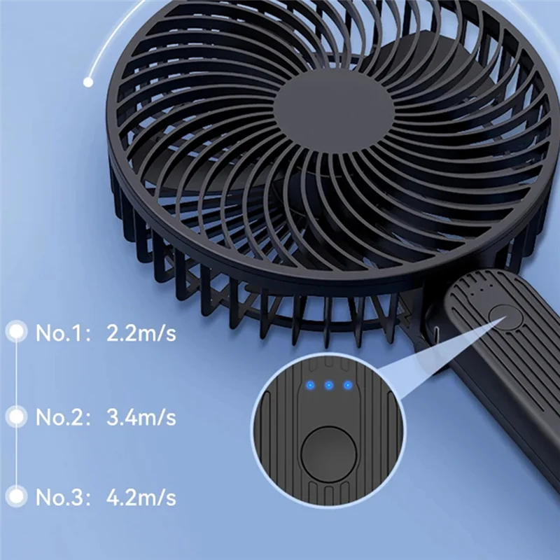 مقبض قابل للطي 6 بوصة 10000 مللي أمبير يده مروحة صغيرة قابلة للشحن مروحة USB صامتة الرياح القوية لغرفة المنزل السفر في الهواء الطلق-ABWO