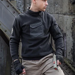 New Men's Hooded Sweatshirts Casual Autumn Winter Fleece Sweatshirt Hiking Tactical Zip Sweatshirt Thicken Solid Color Sweater