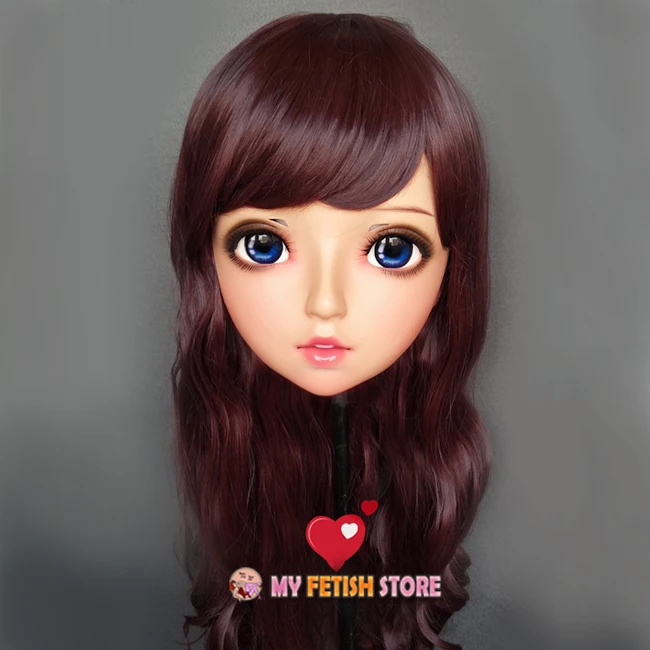 (Zhu-04) Femmina Dolce Ragazza Resina Mezza Testa Kigurumi BJD Occhi Crossdress Cosplay Anime Giapponese Ruolo Lolita Maschera Con Occhi E Parrucca