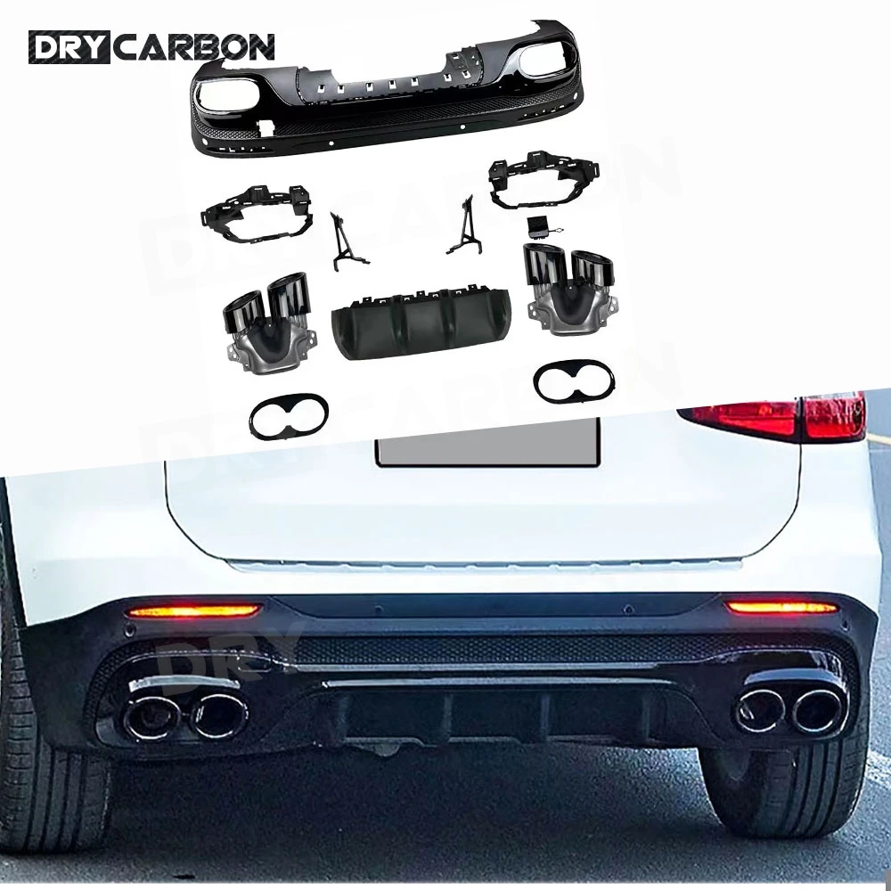

for Benz GLB X247 GLB180 200 GLB35 for AMG 2019+ Car Rear Bumper Lip Diffuser Spoiler with Exhaust Rear Lip Skid Plate OO-OO