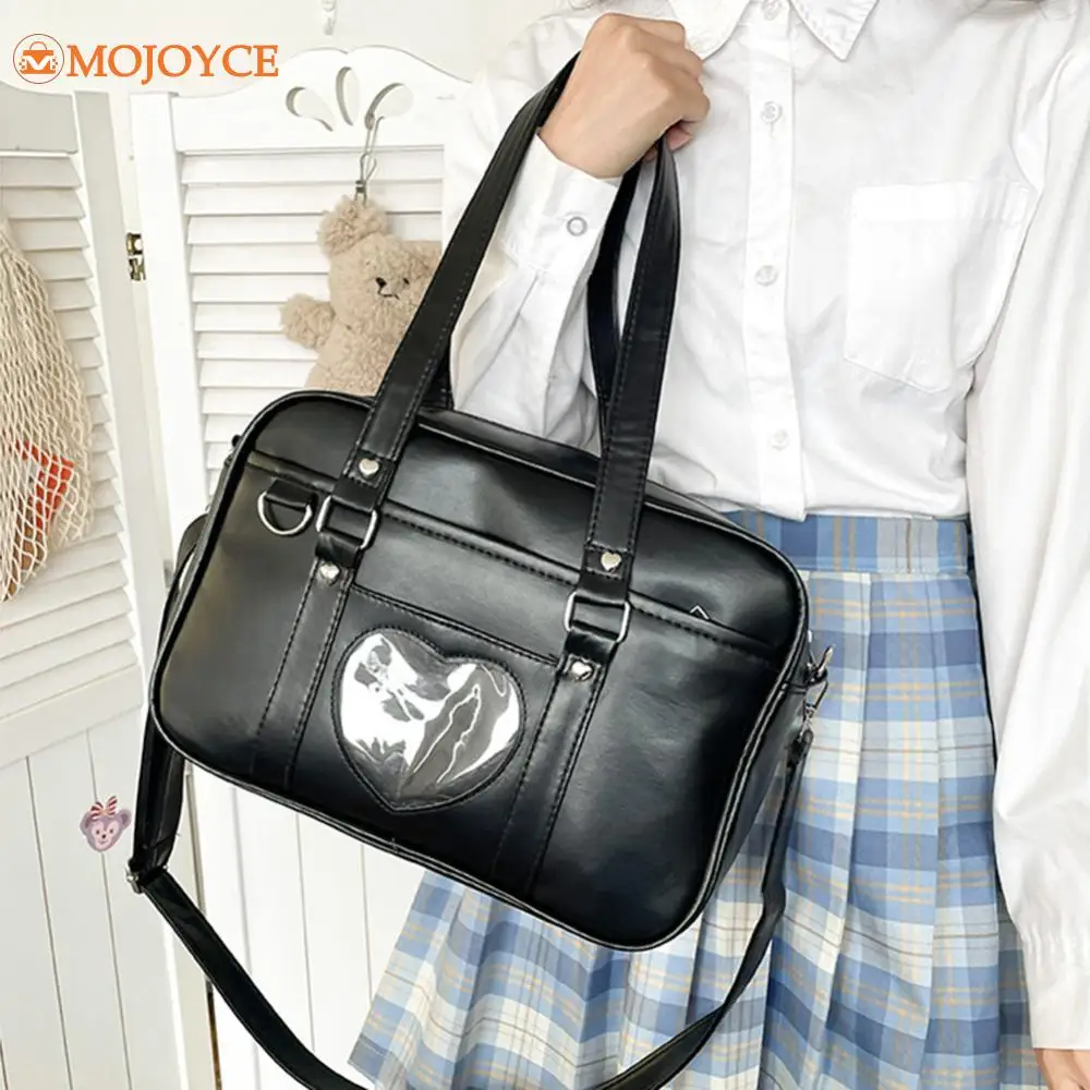 Japanese Heart JK School Uniform Bags Women's PU Anime Handbags Cosplay Shoulder Bag Large Capacity Tote Bag Solid Crossbody Bag