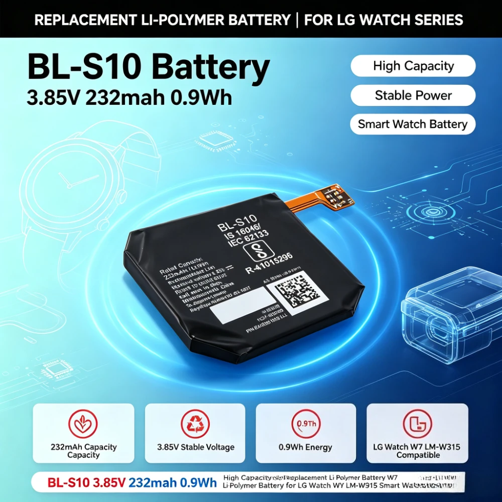 BL-S10 3.85V 232mAh 0.9Wh High Capacity Replacement Li-Polymer Battery for LG Watch W7 LM-W315 Smart Watch Battery Accessories