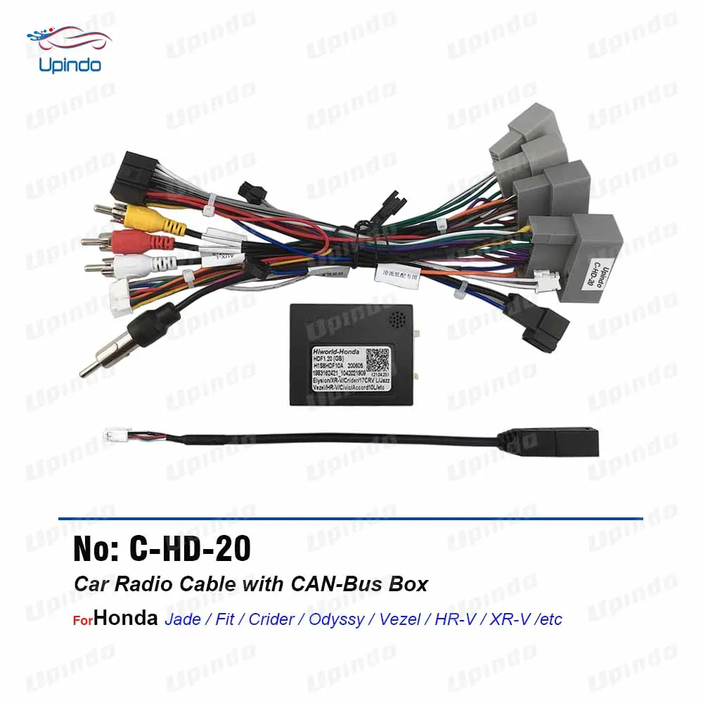 Car Radio Cable with CAN-Bus Adapter for Honda Jade Fit Crider Odyssey Vezel HR-V XR-V CD Player Power Wiring Harness Connector