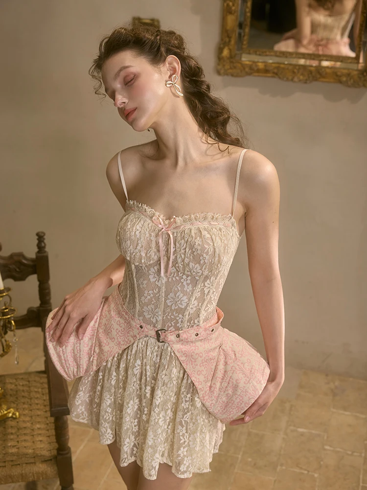 Ensemble jupe Dr en dentelle brodée douce et lourde, t-shirt façons de porter une jupe princesse française d'été sans col carré Sve