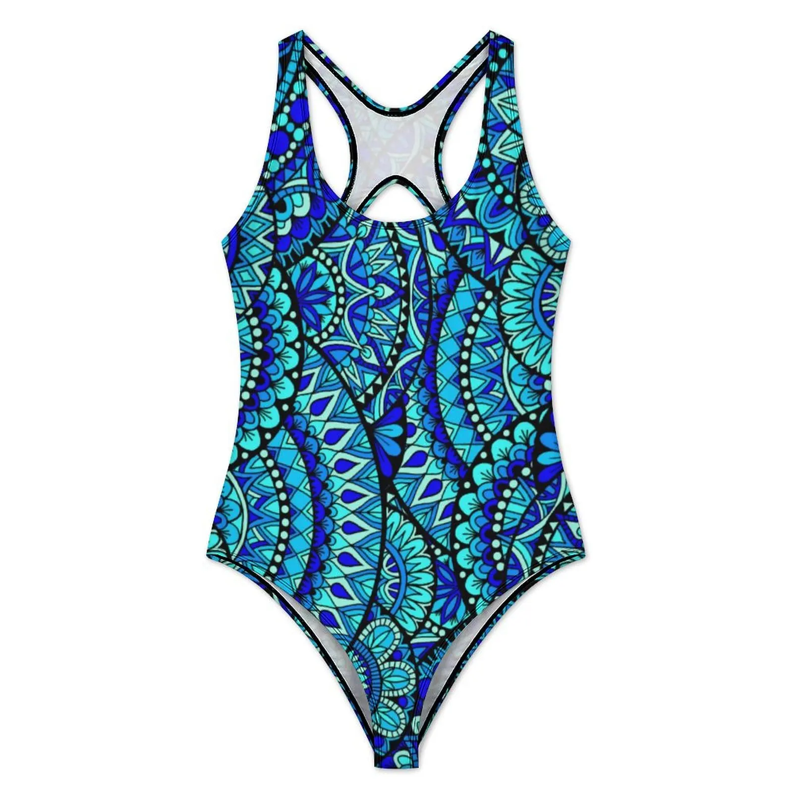 Ocean Mandala Print Swimsuit Abstract Flower One-Piece Swimwear Push Up Aesthetic Bathing Suit Sexy Fitness Design Bodysuit