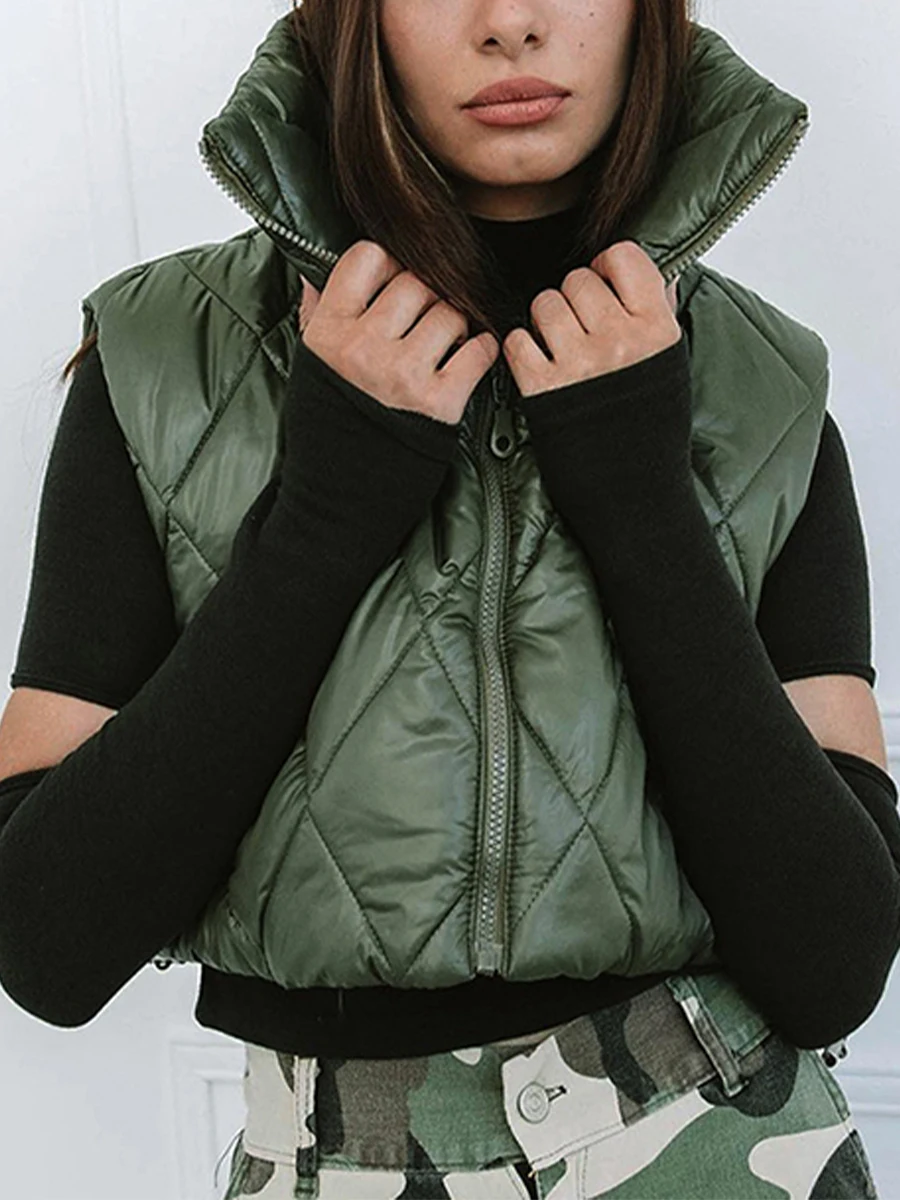 Women s Winter Crop Puffer Vest Stand Collar Lightweight Sleeveless Warm Jacket Outerwear Padded Gilet