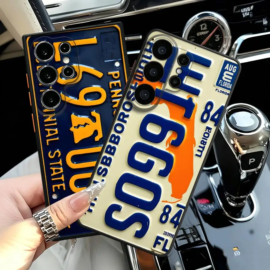 Phone Cover Case for Samsung Galaxy S26 Ultra Note 20 10 S25 FE S23 S22 S24 Plus S20 S21 Vintage License Plate Art