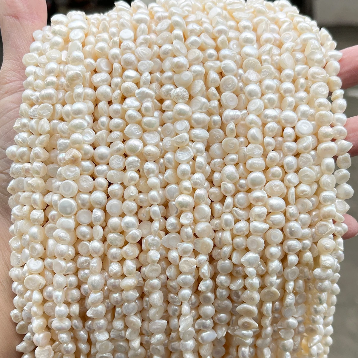 Natural White Freshwater Flat Pearl Beads Horizontal Two Sides Polished Loose Pearls for Handmade Jewelry Accessories