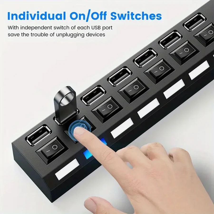 Safe 7-Port USB 2.0 Splitter - Anti-Burnout Protection, High-Speed Synchronous Transmission, USB Expansion for PC/Laptop/Devices