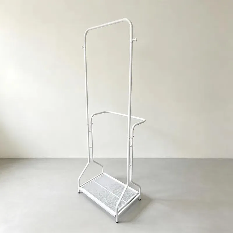 Modern White Metal Clothing Rack with Storage Grid Independent Garment Hanger Stand for Indoor Use Factory Wholesale