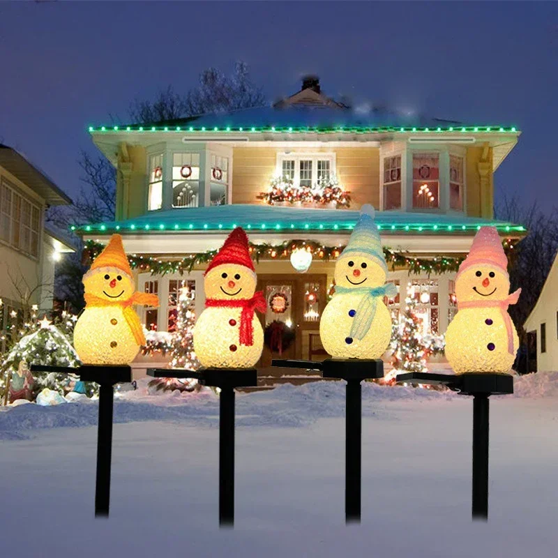 Christmas Solar LED Lights Snowman Garden Decoration Waterproof Light Outdoor Ground Plug Lamp Lawn Landscape Led Solar Lighting